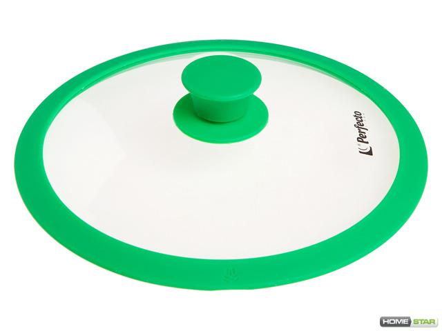Крышка стеклянная, 280 мм, с силиконовым ободом, круглая, зеленая, PERFECTO LINEA (25-028313)